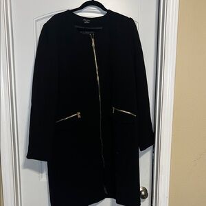 City Chic Black Trench Coat with Gold Zippers